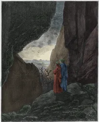 Inferno, Canto 34: Virgil and Dante ascend to the upper world (illustration from The Divine Comedy)